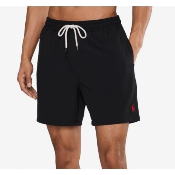 Polo Ralph Lauren Other - Polo Ralph Lauren Mens 3XLB Classic Traveler Swim Trunks Black Red Pony Board